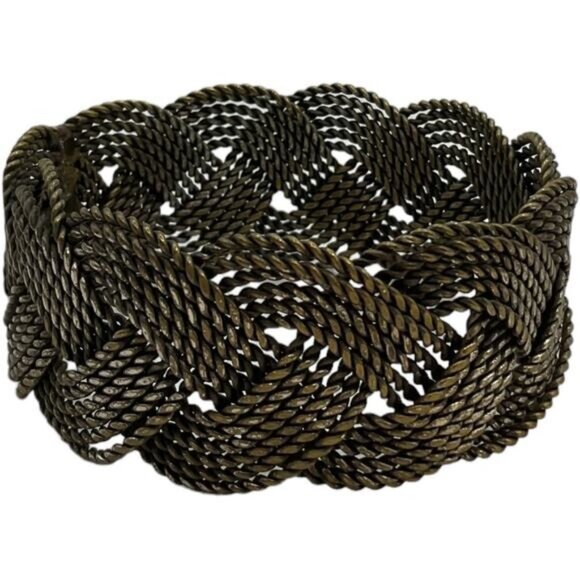 Braided Metal Bracelet Cuff Bracelet Woven Design Antique Bronze Finish - Picture 1 of 5